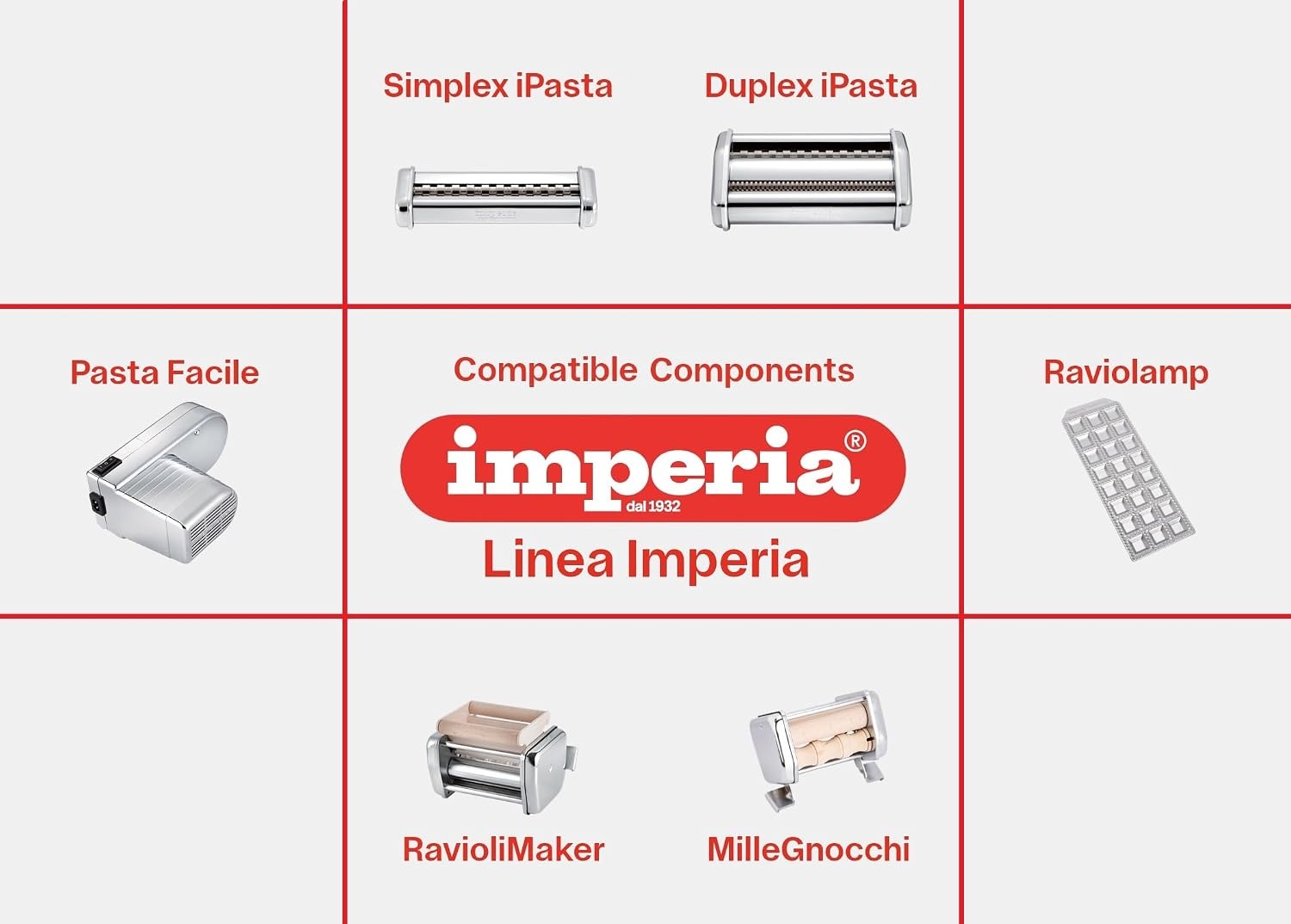 Imperia Nieuwe Ipasta, pastamachine, 100% Made in Italy. Frisse stalen pastamachine. Handmatige bladeruitsteker met zwengel voor lasagne, tagliolini, fettuccine, chroom.