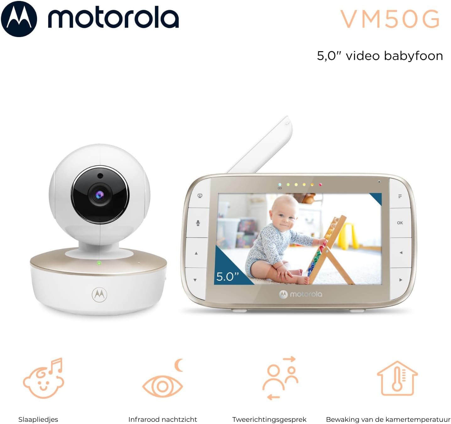 Motorola Nursery Babyfoon met Camera - Baby Monitor VM50G - Baby Camera met Kleuren Display, Tweeweg Communicatie en Infrarood Nachtvisie - 300M Bereik - Inzoomen, Kantelen en Draaien