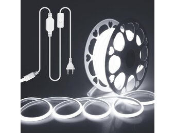 ALITOVE Ledstrip, 20 m, koudwit, 6000 K, COB ledstrip, buiten, waterdicht, 230 V, directe aansluiting met schakelaar, voor slaapkamer, tuin, terras, doe-het-zelfverlichting en woondecoratie