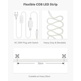 ALITOVE Ledstrip, 20 m, koudwit, 6000 K, COB ledstrip, buiten, waterdicht, 230 V, directe aansluiting met schakelaar, voor slaapkamer, tuin, terras, doe-het-zelfverlichting en woondecoratie