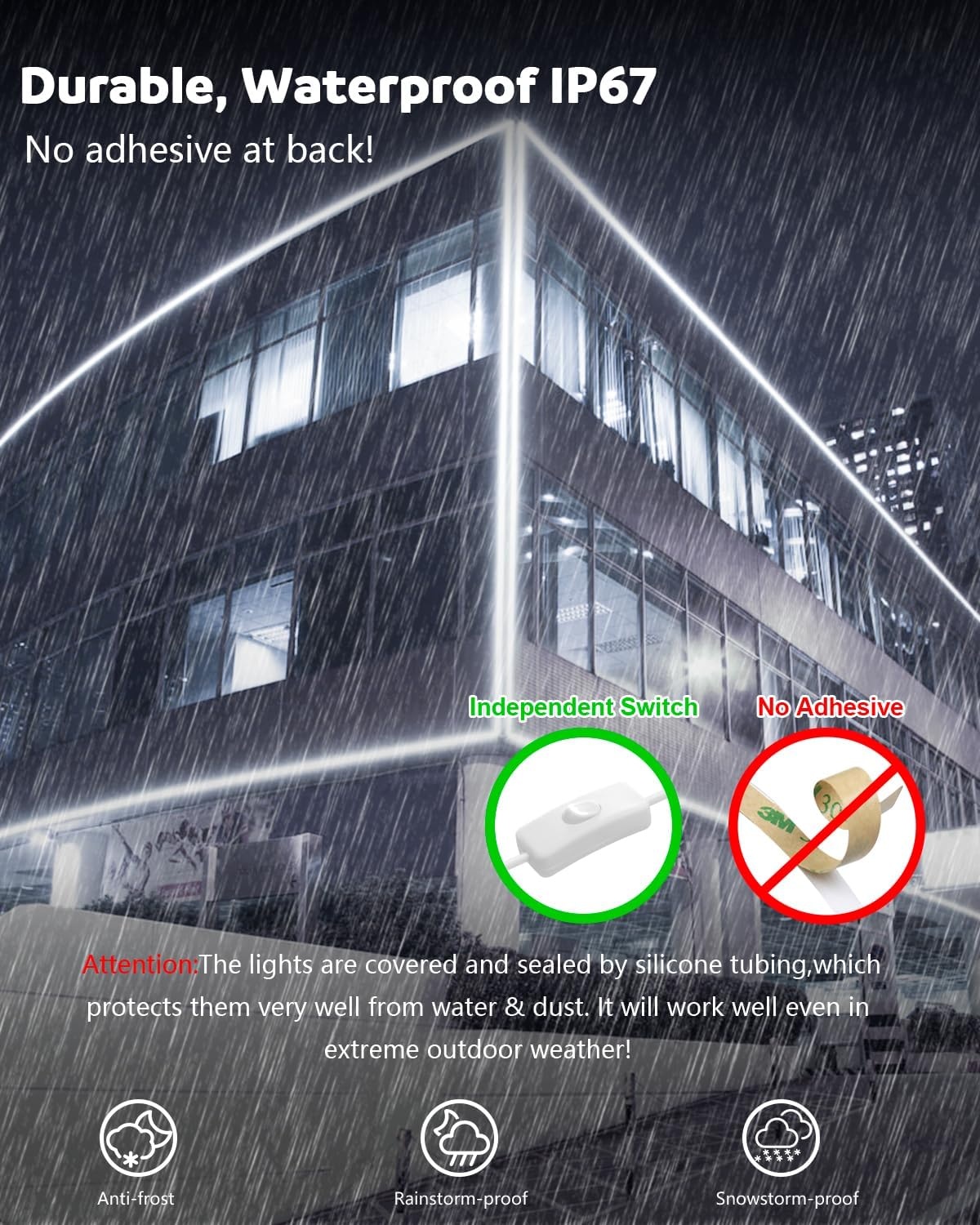 ALITOVE Ledstrip, 20 m, koudwit, 6000 K, COB ledstrip, buiten, waterdicht, 230 V, directe aansluiting met schakelaar, voor slaapkamer, tuin, terras, doe-het-zelfverlichting en woondecoratie