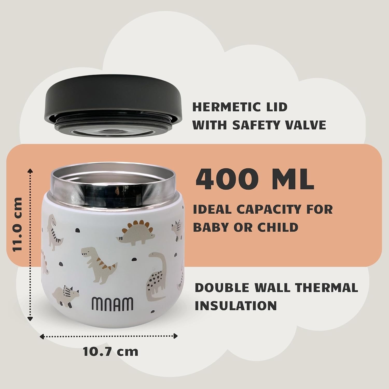 Thermocontainer for Food 500ml - Thermoskan Voor Levensmiddelen Baby's en Kinderen - Lunchbox Therm Flask Food - Warming Container Baby (Flaskdino)