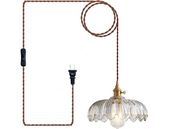 XZHGCEE hanglamp met stekker: vintage hanglamp van helder glas met 4,5 meter kabel en draaischakelaar voor keuken, eettafel, woonruimte, badkamer en huurwoning