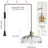 XZHGCEE hanglamp met stekker: vintage hanglamp van helder glas met 4,5 meter kabel en draaischakelaar voor keuken, eettafel, woonruimte, badkamer en huurwoning