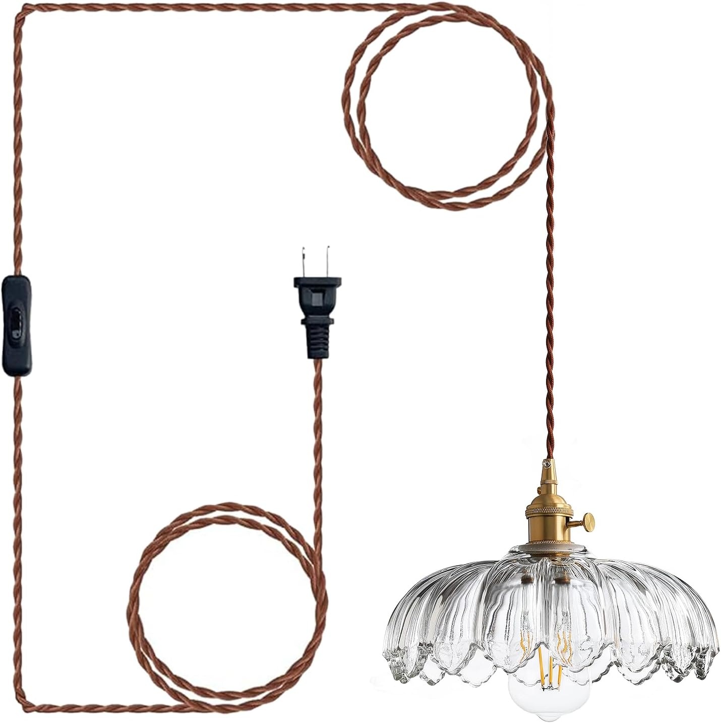 XZHGCEE hanglamp met stekker: vintage hanglamp van helder glas met 4,5 meter kabel en draaischakelaar voor keuken, eettafel, woonruimte, badkamer en huurwoning
