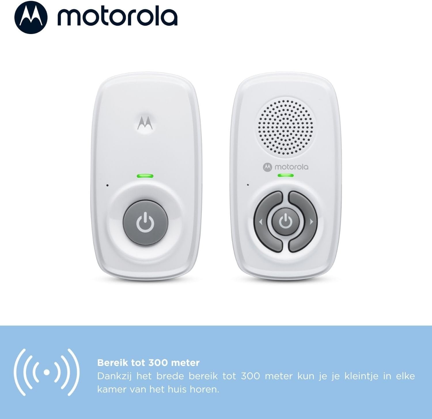 Motorola Nursery AM21 Audio Babyfoon - Digitale monitor met DECT-technologie voor audiobewaking - Groot bereik - Microfoon met hoge gevoeligheid - Wit