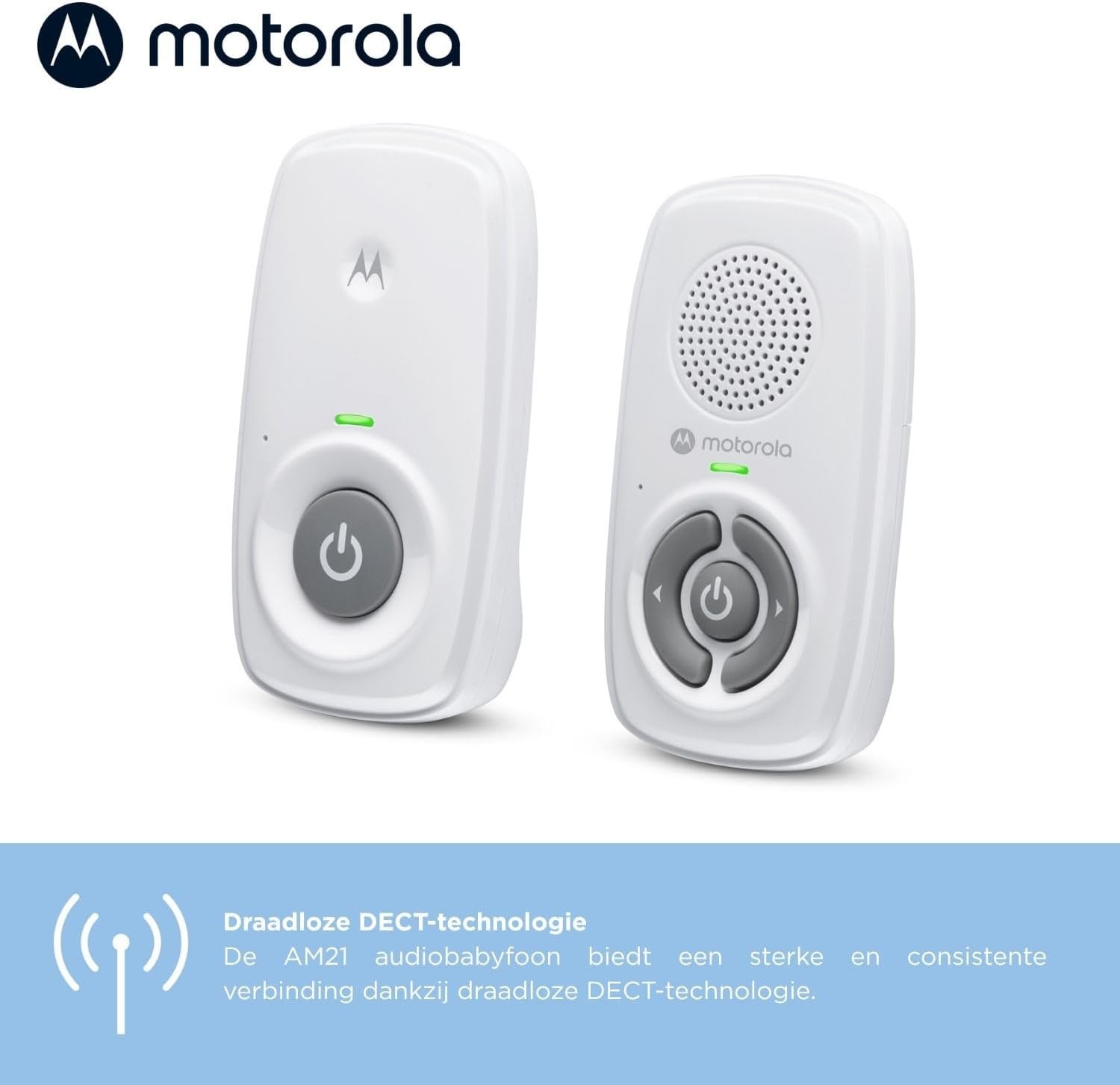 Motorola Nursery AM21 Audio Babyfoon - Digitale monitor met DECT-technologie voor audiobewaking - Groot bereik - Microfoon met hoge gevoeligheid - Wit