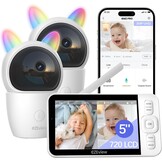 CZEview Babyfoon Met 2 Kameras En APP, 2K/5,0 Inch WLAN Video Babyfoon, PTZ 360°, IR-Nachtsicht, Automatische Volging, 4× Zoom, Herkenning Van Huilen/Beweging/Geluiden, Alarm, Temperatuurweergave