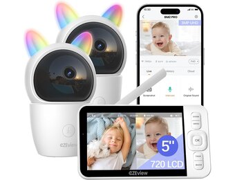 CZEview Babyfoon Met 2 Kameras En APP, 2K/5,0 Inch WLAN Video Babyfoon, PTZ 360°, IR-Nachtsicht, Automatische Volging, 4× Zoom, Herkenning Van Huilen/Beweging/Geluiden, Alarm, Temperatuurweergave