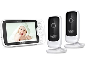 Hubble Connected Nursery View Premium Twin Camera's Video Babyfoon met 5 Inch scherm, Infrarood Nachtzicht, Split Screen, Digitale Zoom en Kamertemperatuursensor Babyfoon Camera
