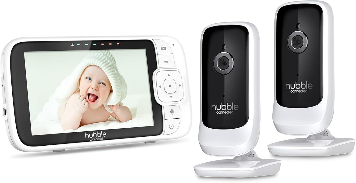 Hubble Connected Nursery View Premium Twin Camera's Video Babyfoon met 5 Inch scherm, Infrarood Nachtzicht, Split Screen, Digitale Zoom en Kamertemperatuursensor Babyfoon Camera