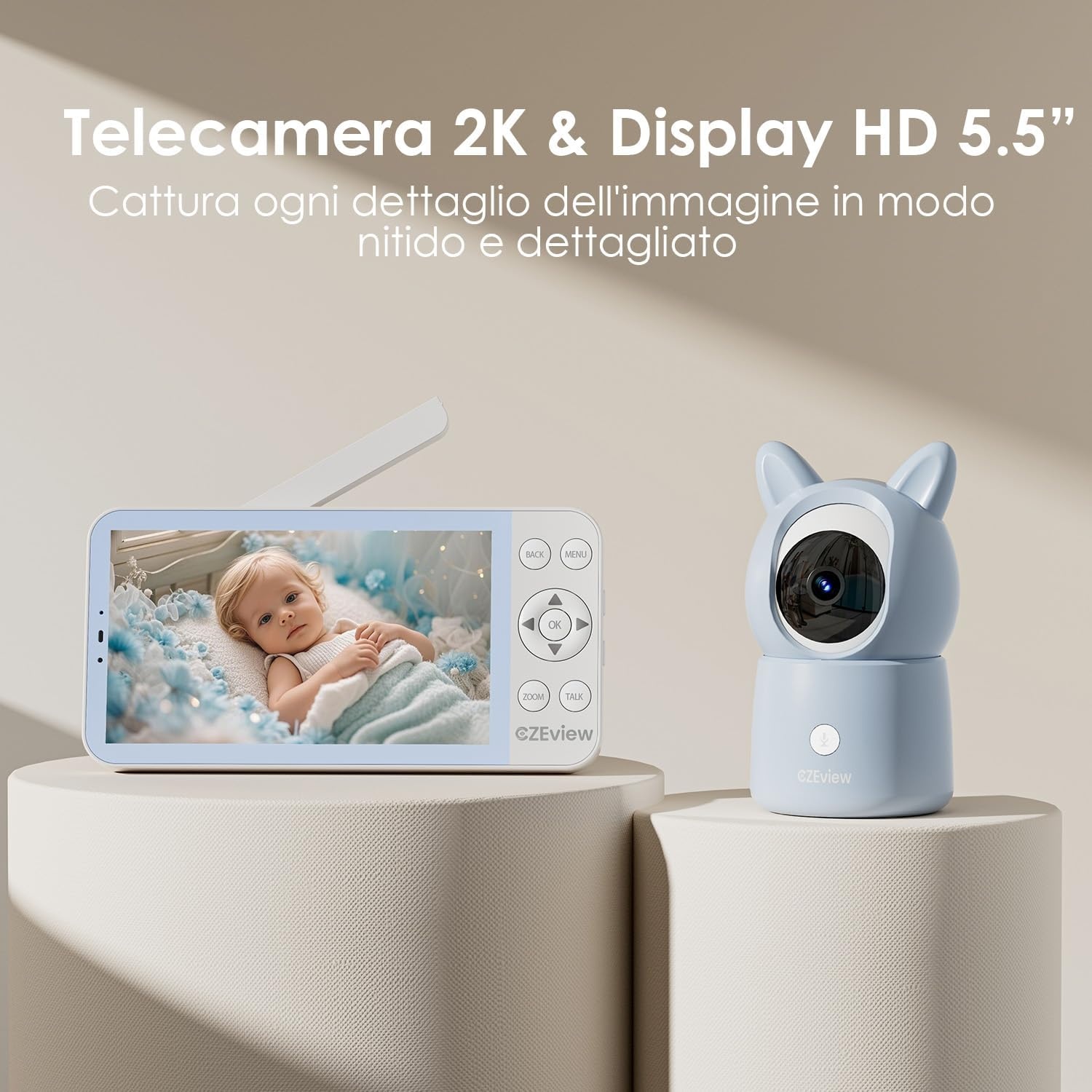 CZEview BM6 Babyfoon met 2K Camera en 5,5 Inch Scherm - Blauw