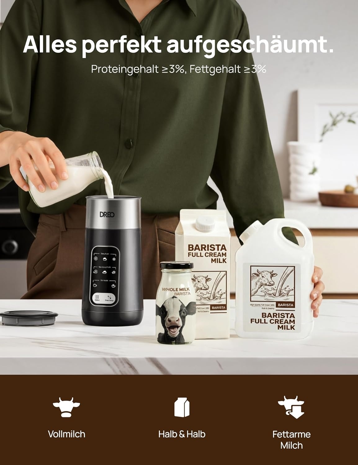 Elektrische Melkopschuimer Zwart | 8-in-1 | 435ml | 53% Korting