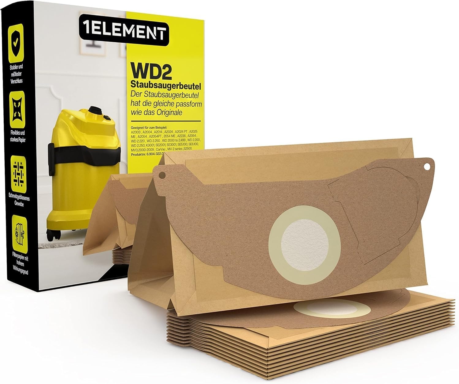 Papieren Stofzuigerzakken Kärcher WD3 (10 stuks) | Hoge Filtratie | 32% Korting