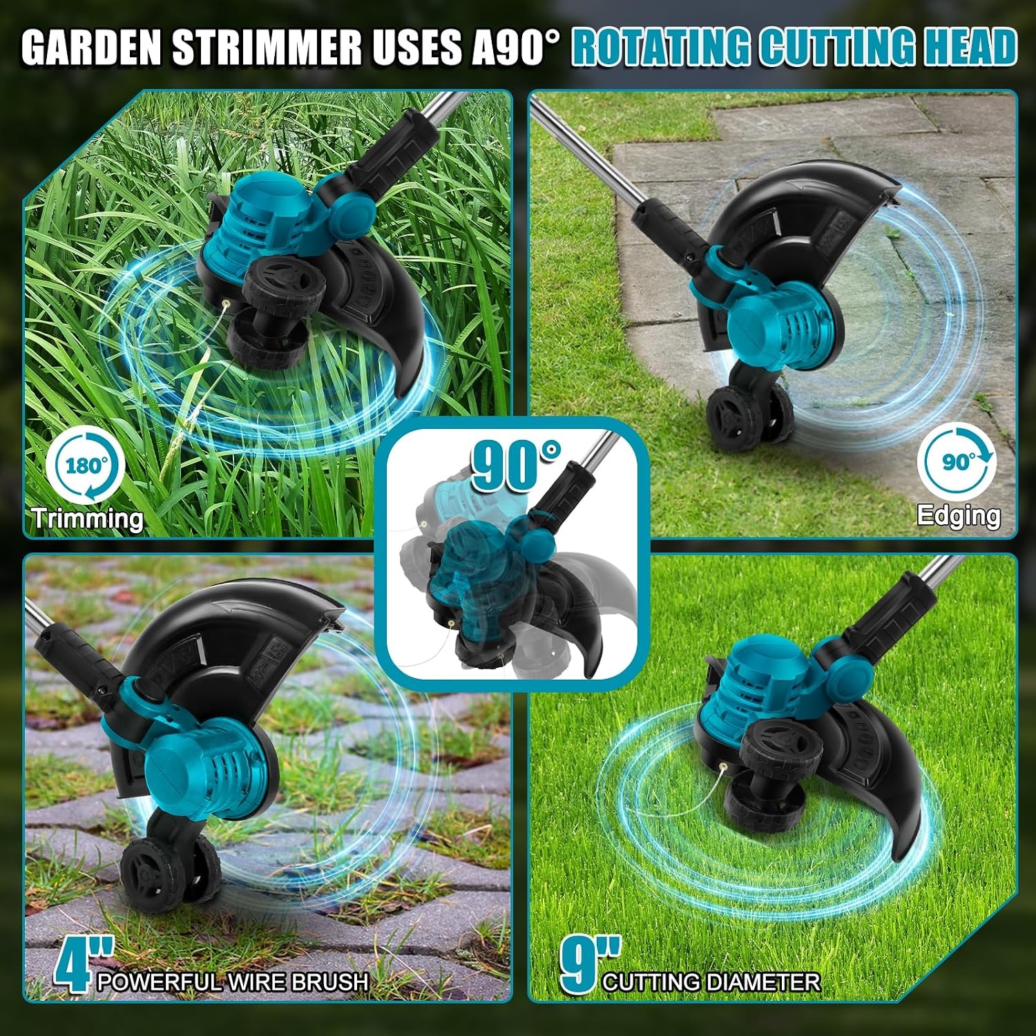 Elektrische Grastrimmer Blauw - 300mm, 2 Accu's, 8 Opzetstukken - 29% Korting