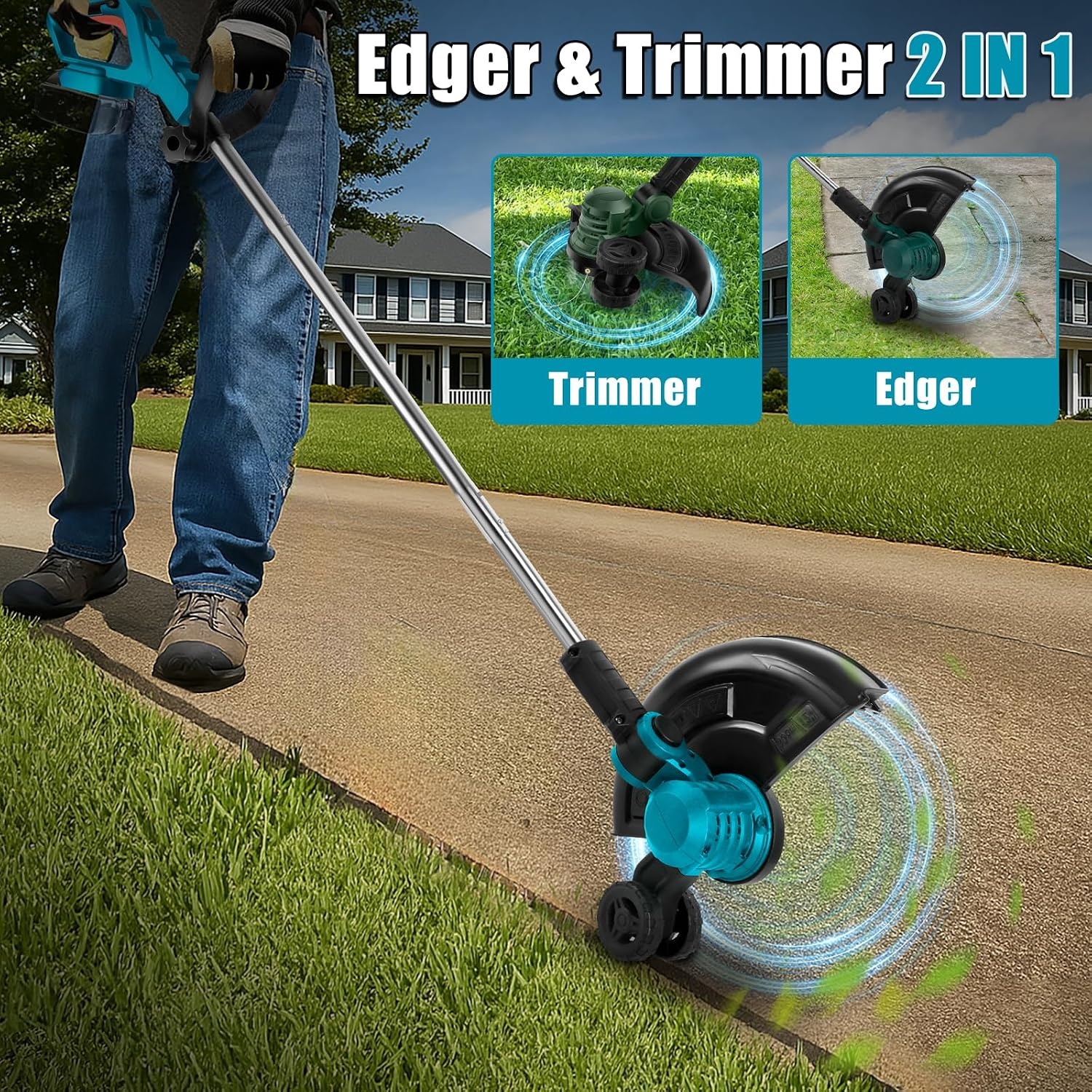 Elektrische Grastrimmer Blauw - 300mm, 2 Accu's, 8 Opzetstukken - 29% Korting