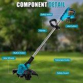 Elektrische Grastrimmer Blauw - 300mm, 2 Accu's, 8 Opzetstukken - 29% Korting