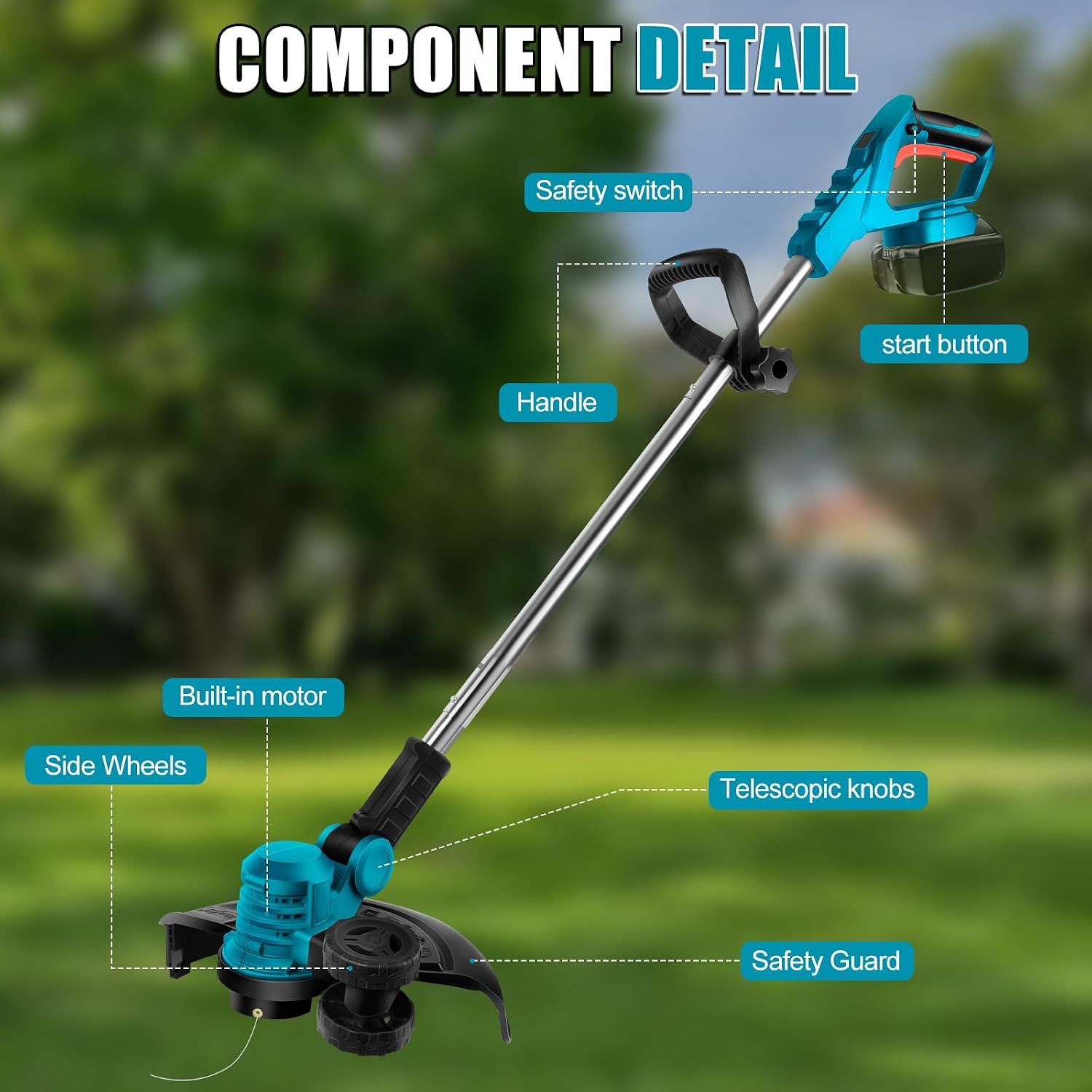 Elektrische Grastrimmer Blauw - 300mm, 2 Accu's, 8 Opzetstukken - 29% Korting