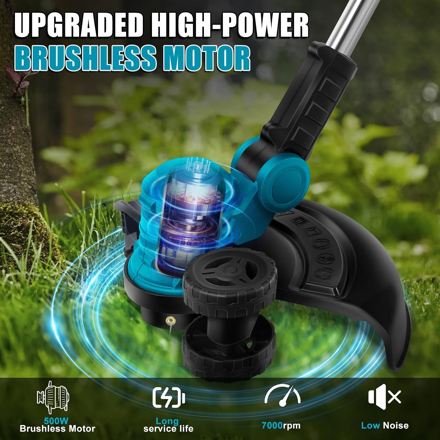 Elektrische Grastrimmer Blauw - 300mm, 2 Accu's, 8 Opzetstukken - 29% Korting