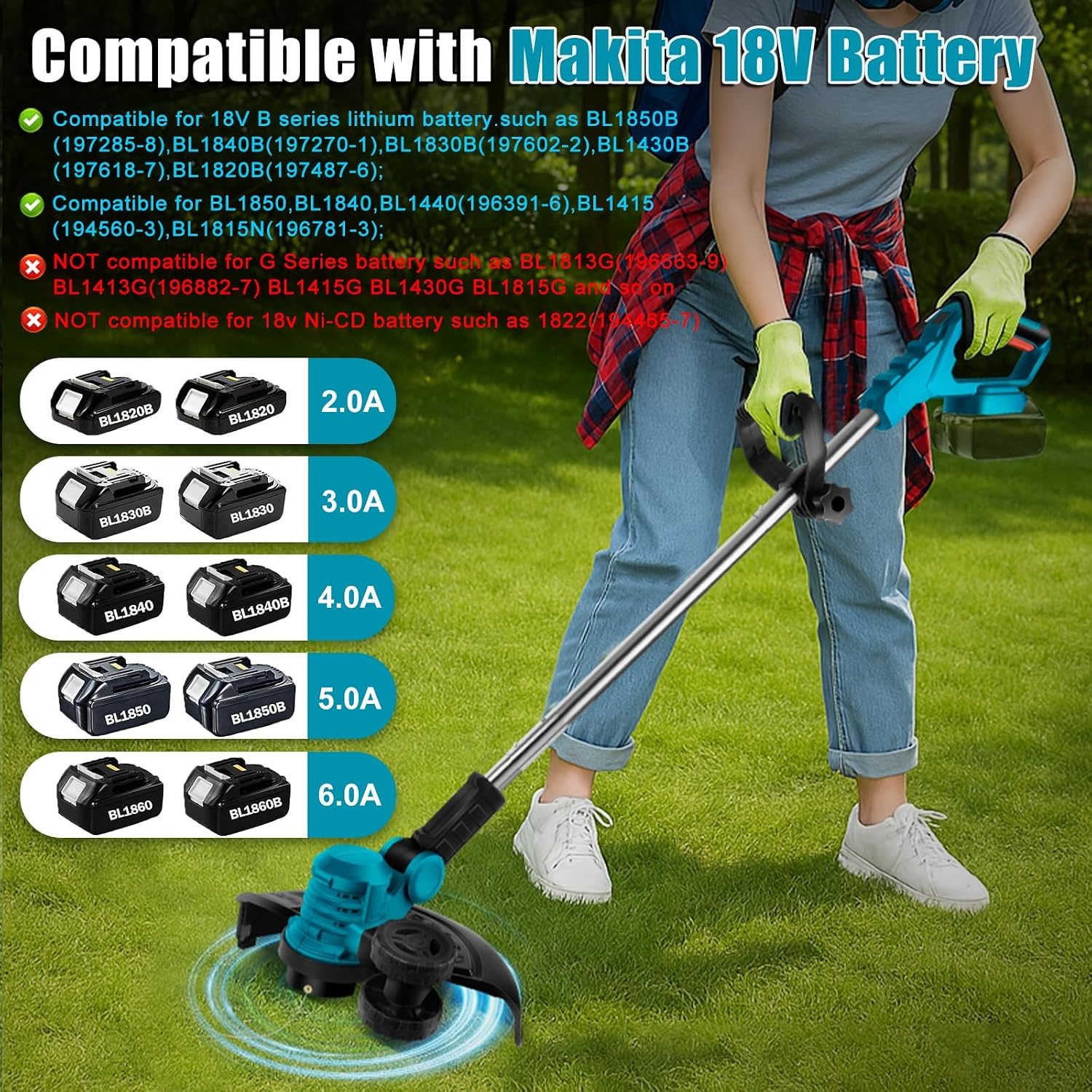Elektrische Grastrimmer Blauw - 300mm, 2 Accu's, 8 Opzetstukken - 29% Korting