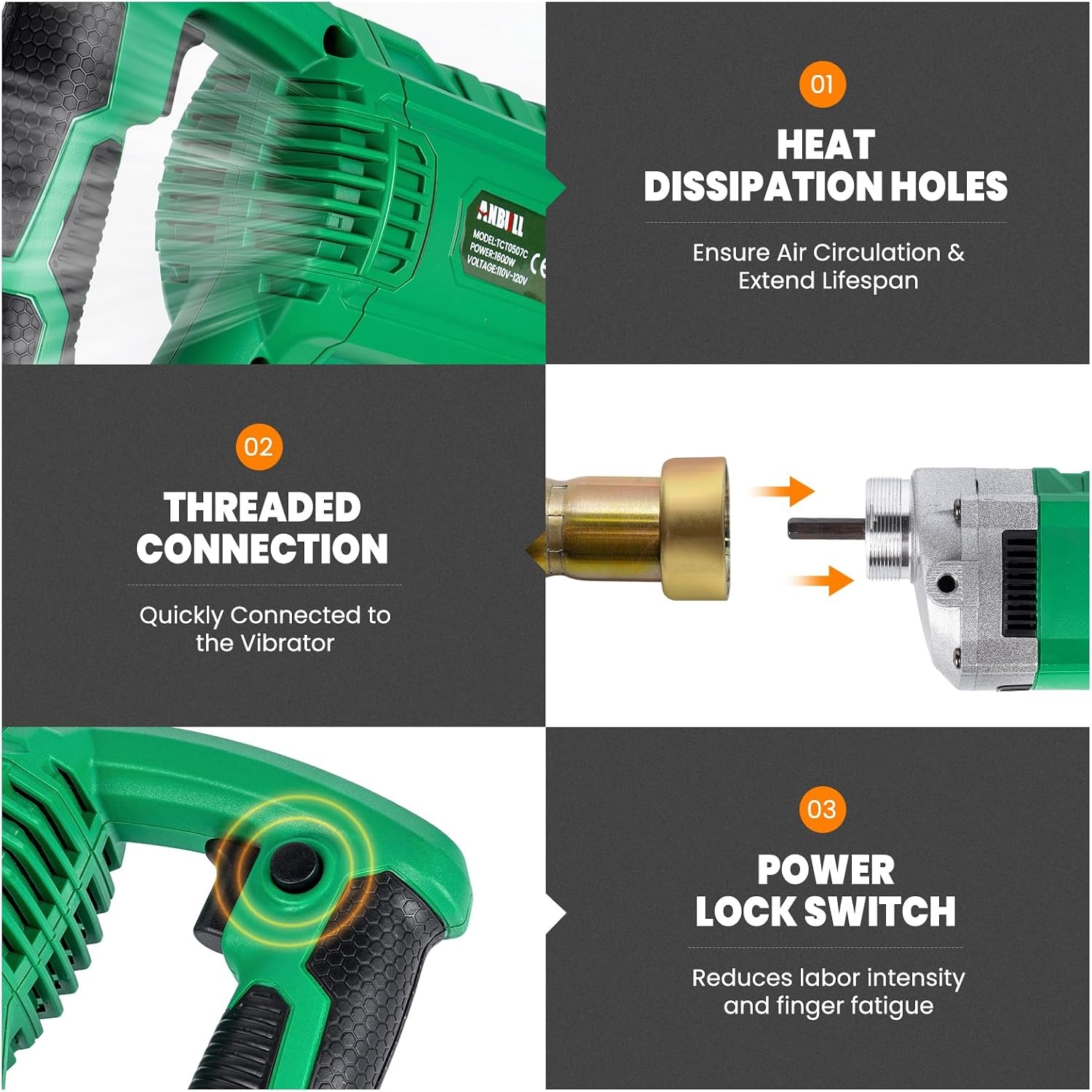 Betonvibrator 1600W Groen met 2m Slang - 29% Korting