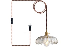 Vintage Glazen Hanglamp met Stekker & Dimschakelaar - 41% Korting