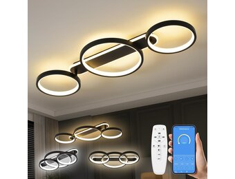 Dimbare Zwarte Plafondlamp LED 36W - 3 Vlammen met Afstandsbediening & App (34% Korting)