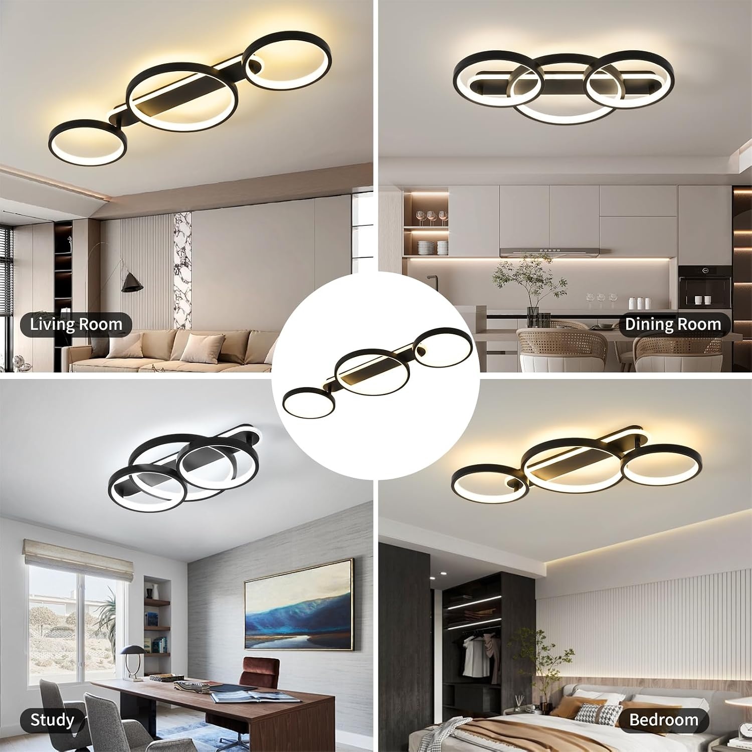 Dimbare Zwarte Plafondlamp LED 36W - 3 Vlammen met Afstandsbediening & App (34% Korting)