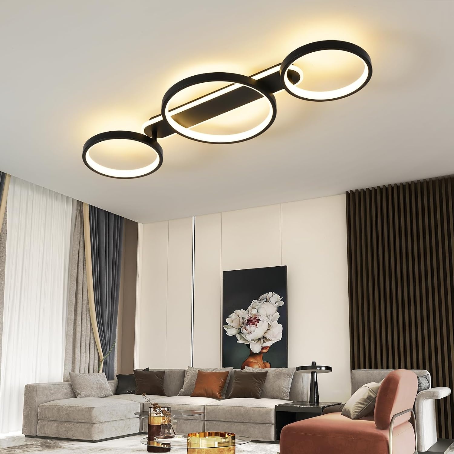 Dimbare Zwarte Plafondlamp LED 36W - 3 Vlammen met Afstandsbediening & App (34% Korting)