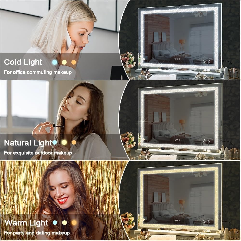 Hollywood Make-upspiegel Wit 80x60 cm met LED, Bluetooth & USB (34% Korting)