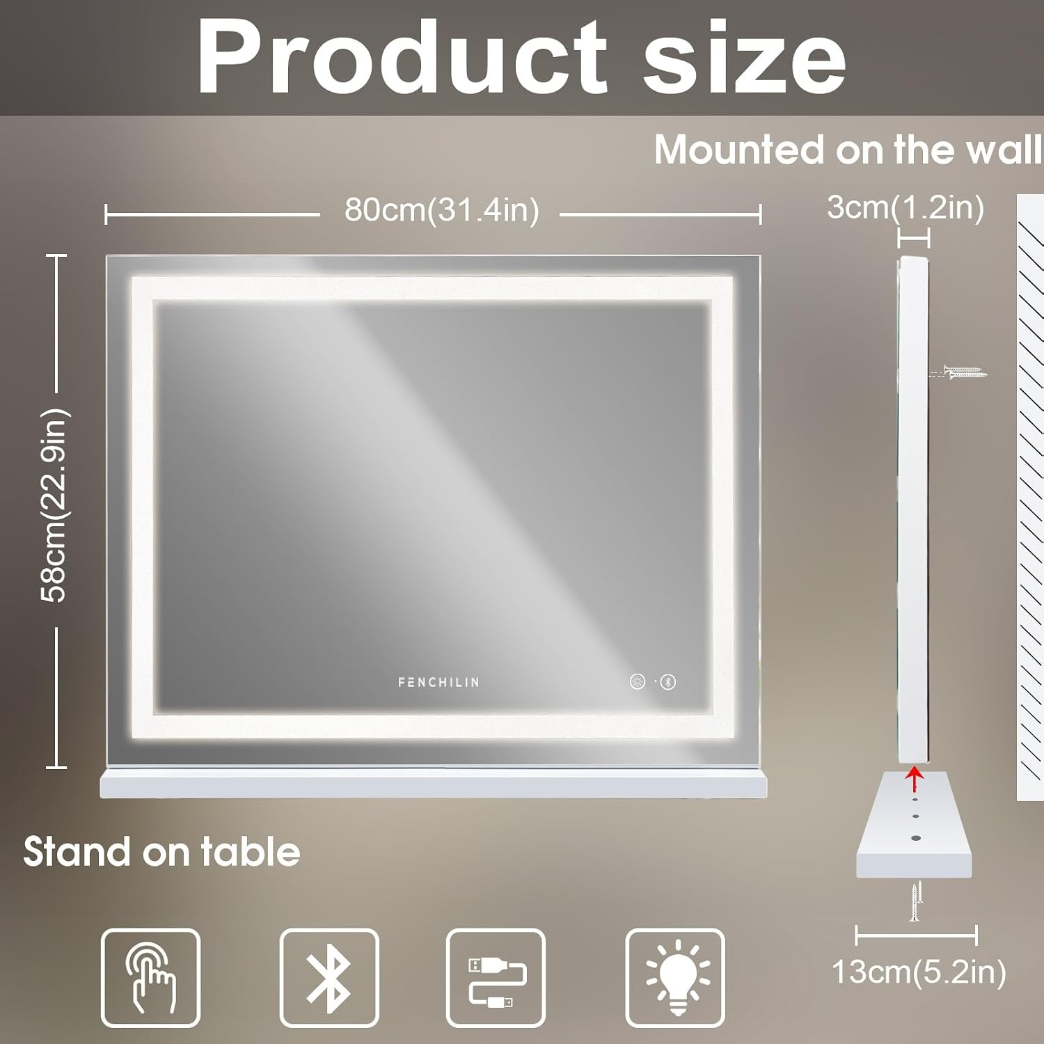 Hollywood Make-upspiegel Wit 80x60 cm met LED, Bluetooth & USB (34% Korting)