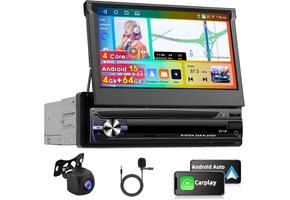 Autoradio 1 Din Android 15 (4GB/64GB) met 7" Intrekbaar Touchscreen - 54% Korting!