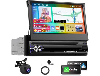 Autoradio 1 Din Android 15 (4GB/64GB) met 7" Intrekbaar Touchscreen - 54% Korting!
