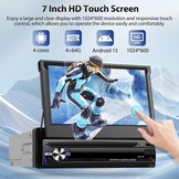 Autoradio 1 Din Android 15 (4GB/64GB) met 7" Intrekbaar Touchscreen - 54% Korting!