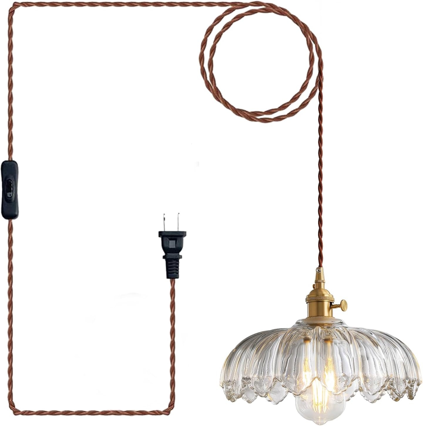 Vintage Glazen Hanglamp met Stekker - 4,5m Kabel & Draaischakelaar - 34% Korting