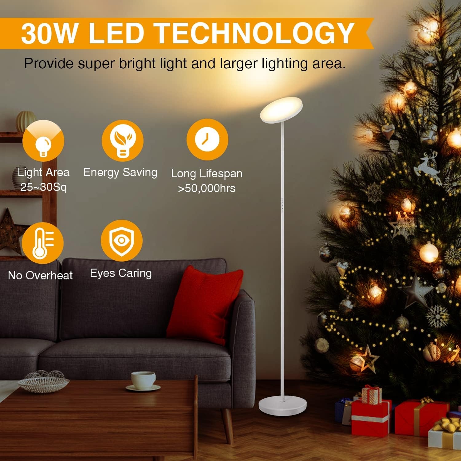 OUTON LED Vloerlamp Dimbaar 30W 3000Lumen, Moderne Uplighter Staande Lamp
