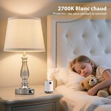 Tafellampenset 2 stuks - 3-traps dimbaar, USB-poorten, Linnen kap - 34% Korting
