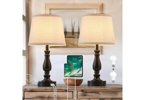 Set van 2 Dimbare Tafellampen met USB-C/A Poorten - 40% Korting