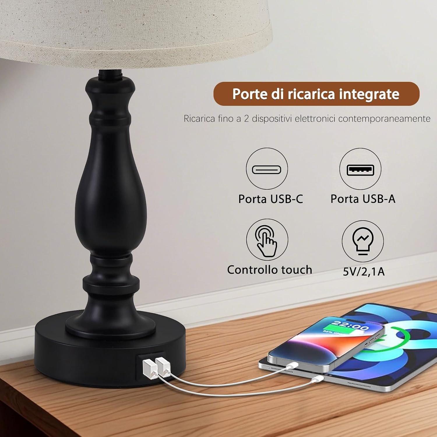 Set van 2 Dimbare Tafellampen met USB C+A Poorten - 34% Korting