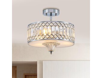 Majhoiw Moderne Kristallen Kroonluchter 33 cm - 3-Lichts Plafondlamp - Geborsteld Nikkel