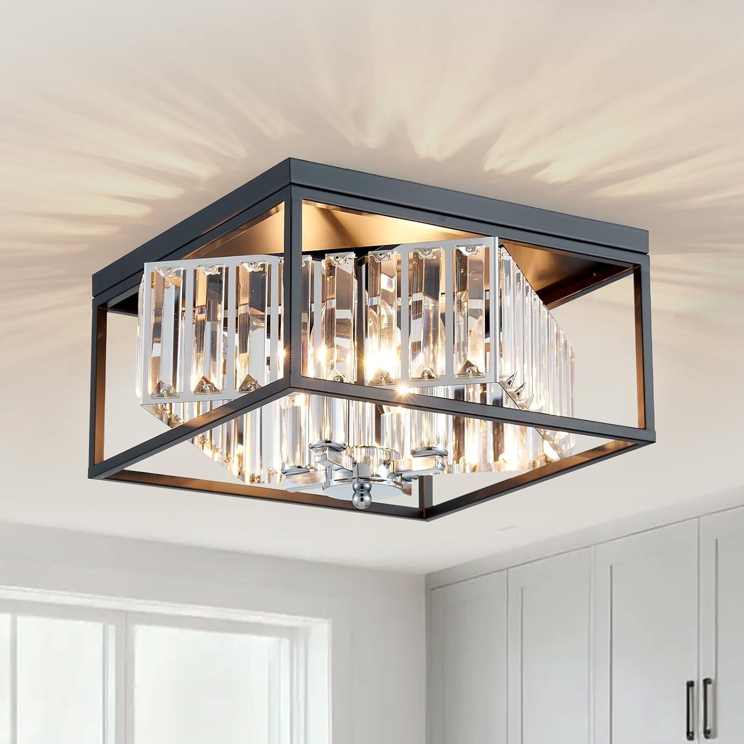 Majhoiw Moderne Kristallen Kroonluchter 33 cm - 3-Lichts Plafondlamp - Geborsteld Nikkel