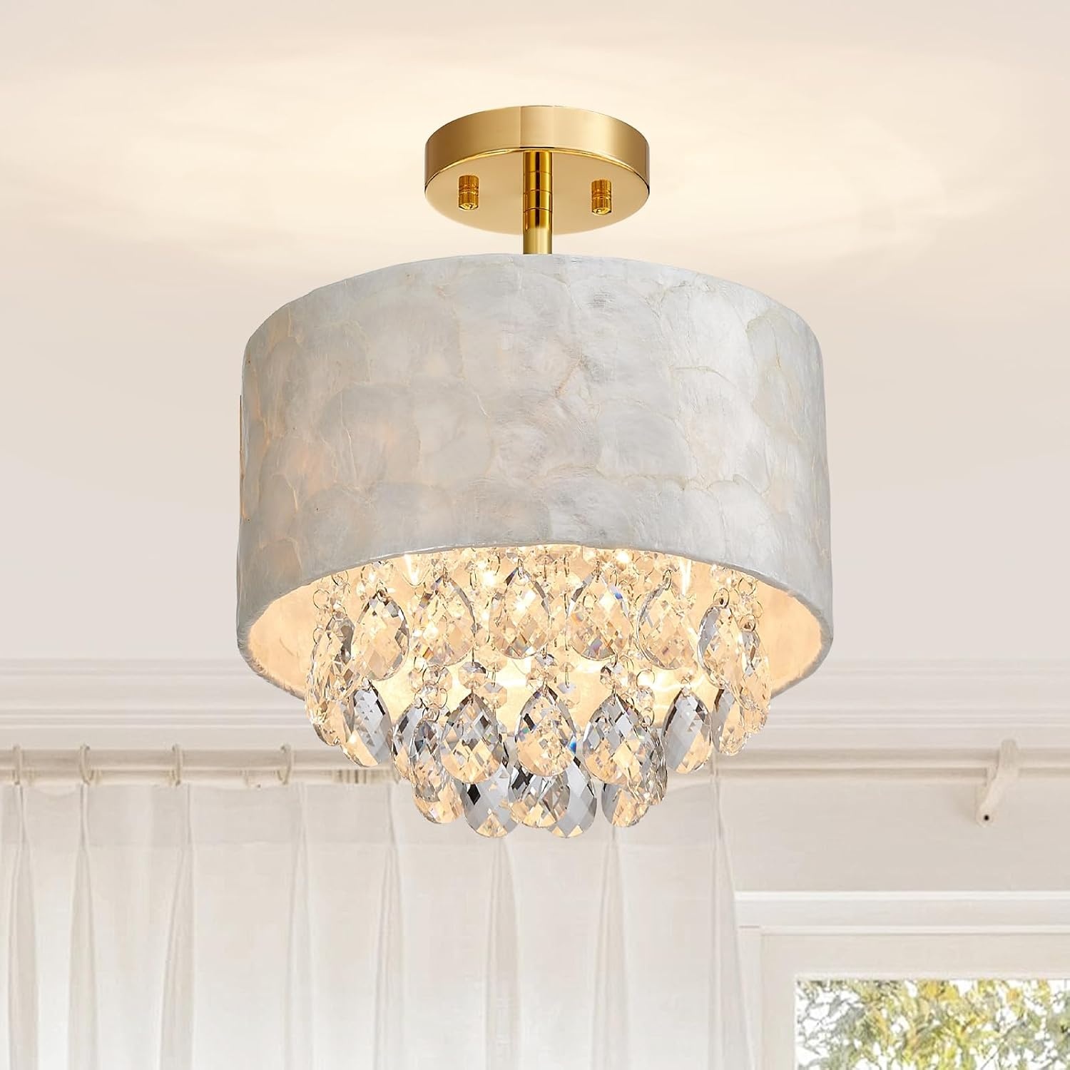 Majhoiw Moderne Kristallen Kroonluchter 33 cm - 3-Lichts Plafondlamp - Geborsteld Nikkel