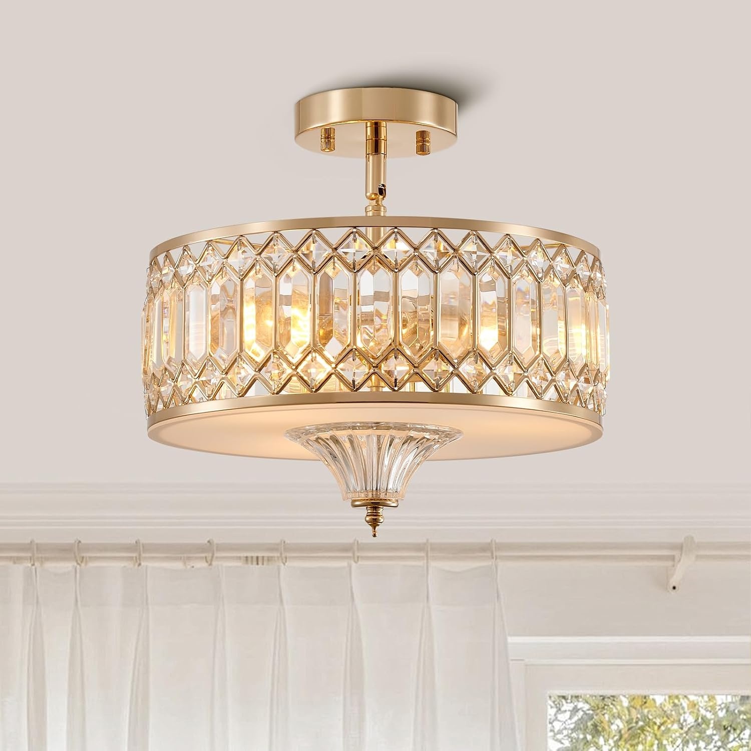 Majhoiw Moderne Kristallen Kroonluchter 33 cm - 3-Lichts Plafondlamp - Geborsteld Nikkel
