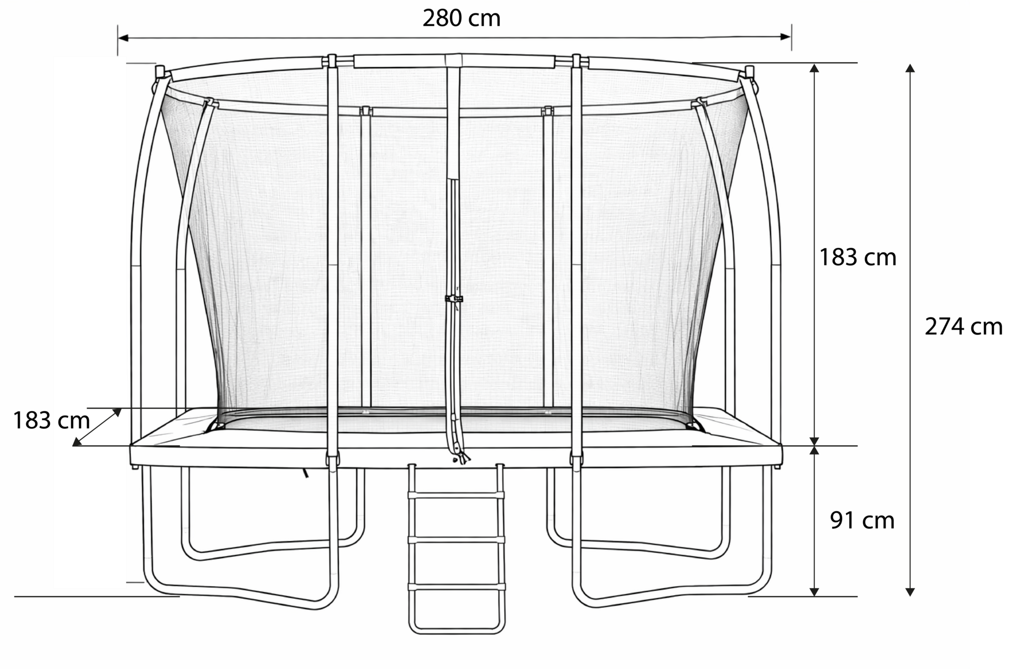 Rechthoekige trampoline 280x183 cm met net & ladder - 35% korting