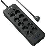 Stekkerdoos 10 stopcontacten + 4 USB 4000W Zwart - 52% Korting