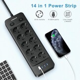 Stekkerdoos 10 stopcontacten + 4 USB 4000W Zwart - 52% Korting