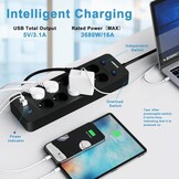 Stekkerdoos 10 stopcontacten + 4 USB 4000W Zwart - 52% Korting