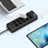 Stekkerdoos 10 stopcontacten + 4 USB 4000W Zwart - 52% Korting