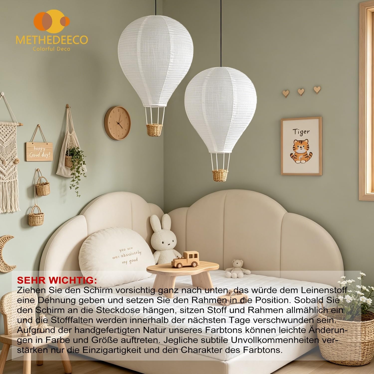Set van 2 Hete Luchtballon Lampenkappen Kinderkamer Wit 34 cm