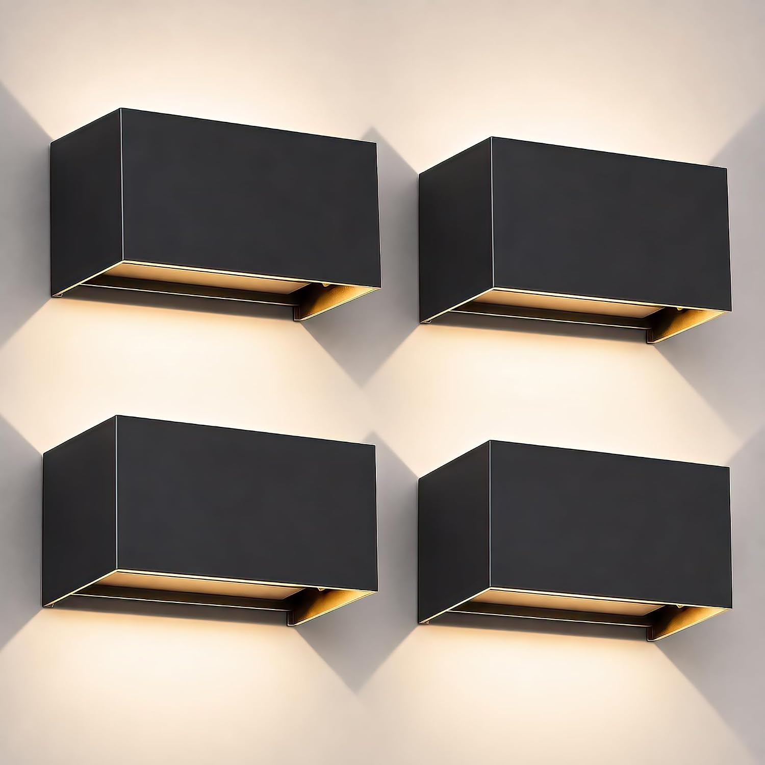 Set van 4 Buitenwandlampen LED 20W Warm Wit (3000K) - Zwart | 35% Korting